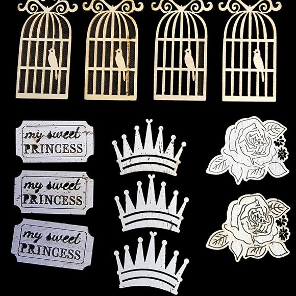 Wooden Die Cut Embellishments Lot 39 Pc Bird Cage Princess Rose Craft Supplies - Picture 6 of 6